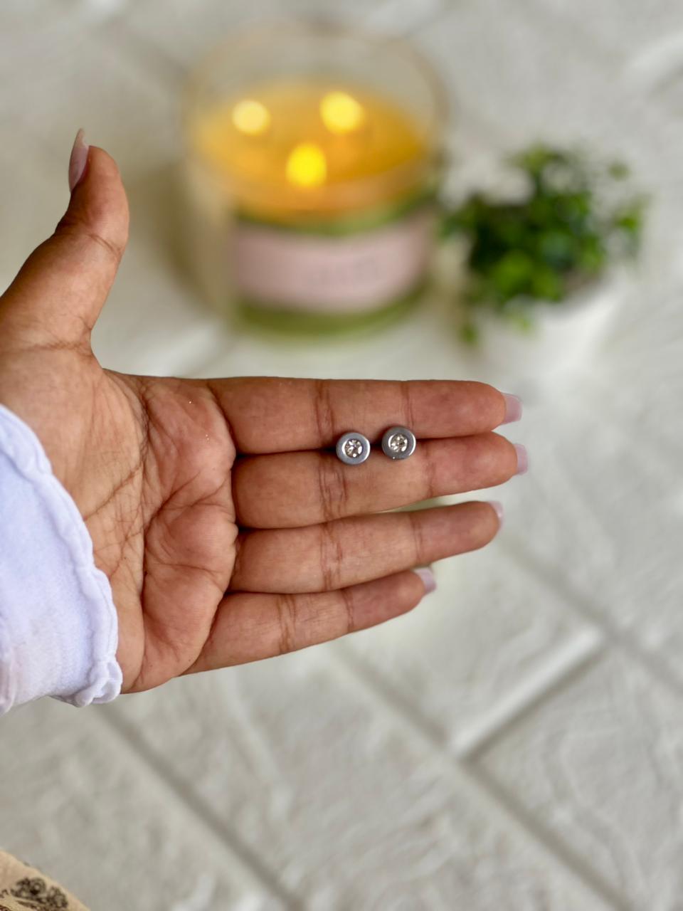 Crystal Stud Earrings - Silver