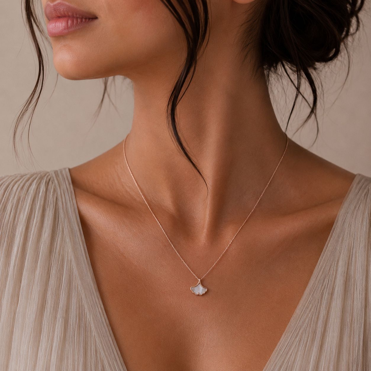 Luna Ginkgo Necklace (Rose Gold)