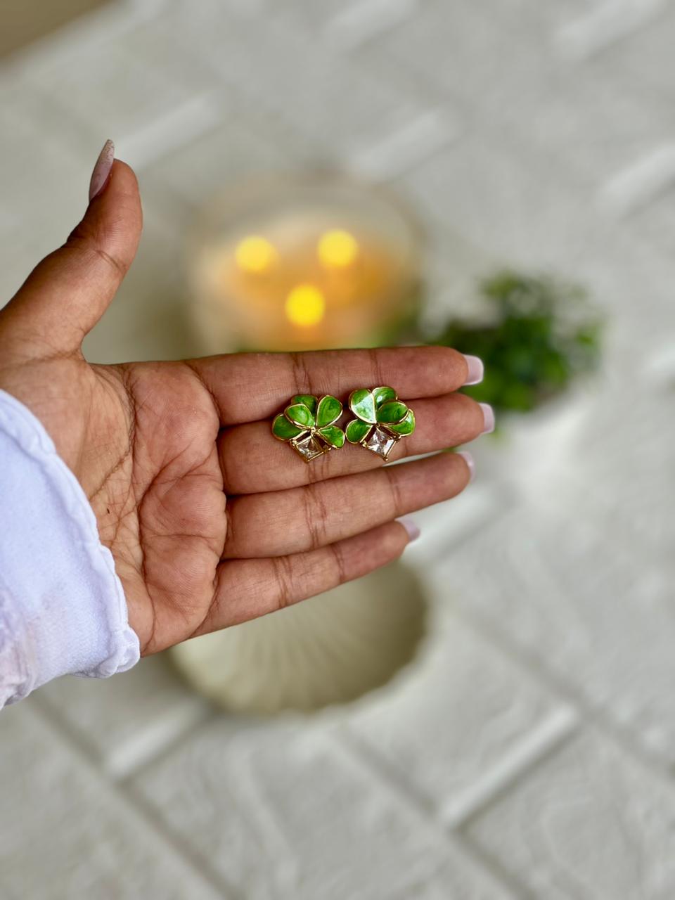 Green Floral Statement Earrings - Premium