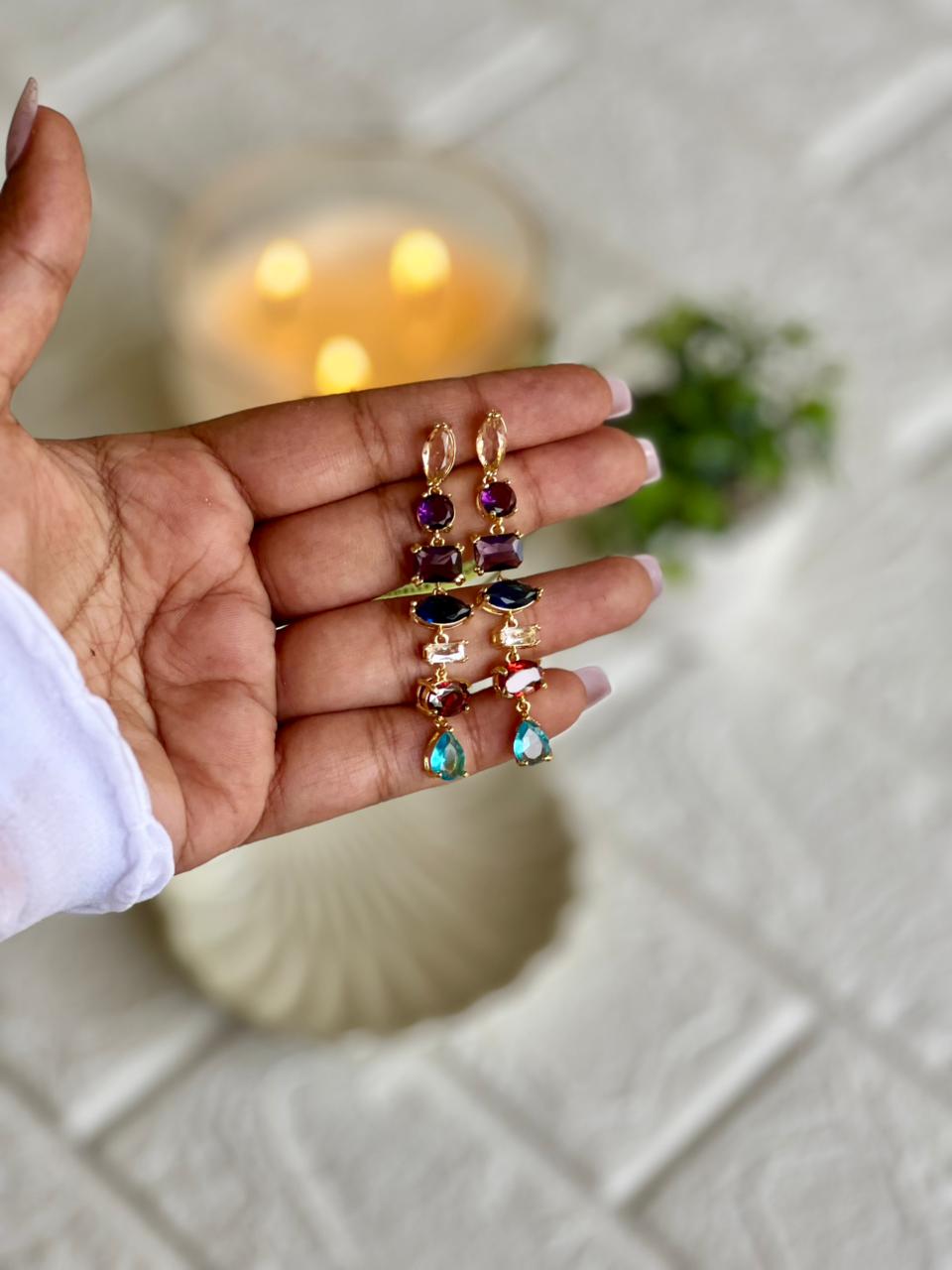 Multicolor Drop Stone Earrings - Premium