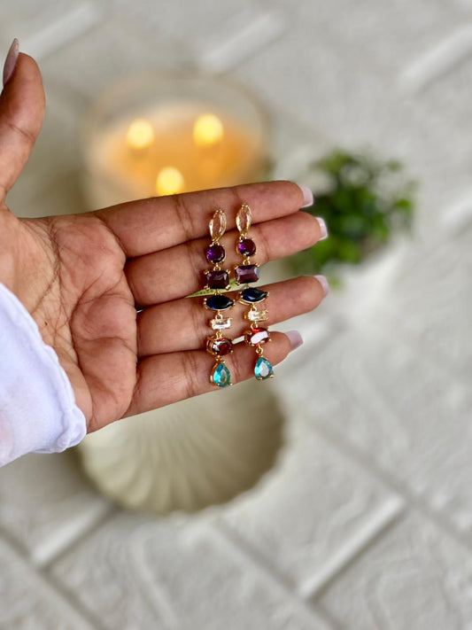 Multicolor Drop Stone Earrings - Premium