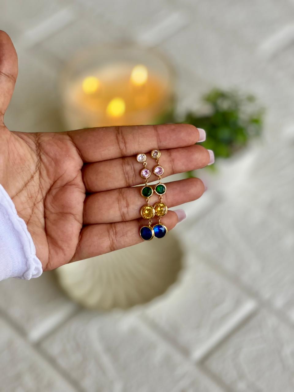 Rainbow Stone Drop Earrings - Premium