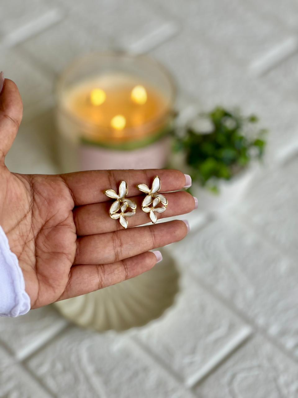 White Floral Statement Earrings - Premium