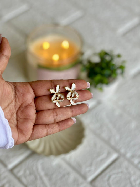 White Floral Statement Earrings - Premium